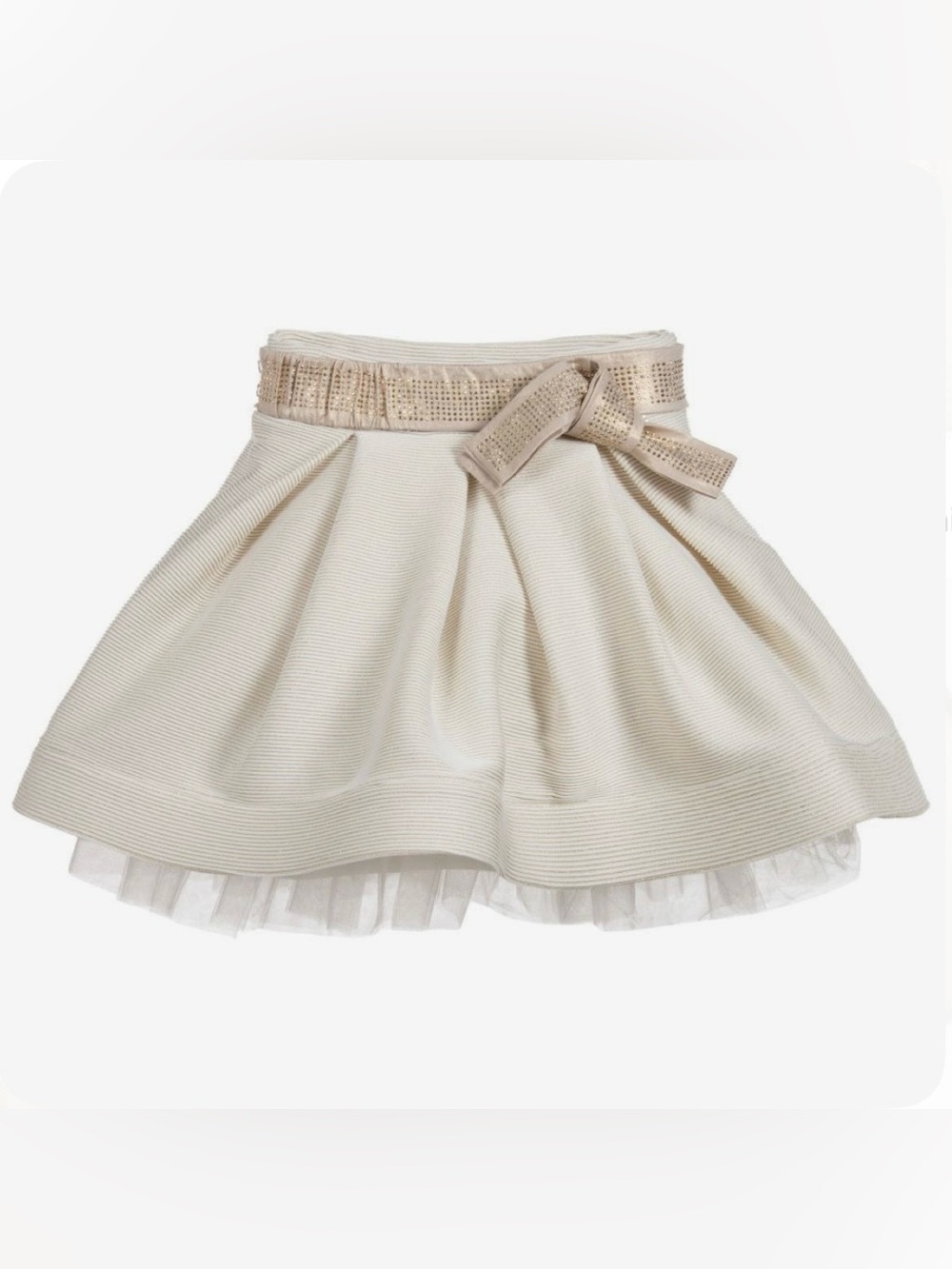 Miss Grant Couture Girls Belted Pleated Skirt, Tulle Lining, Cream & Gold, 9-10Y